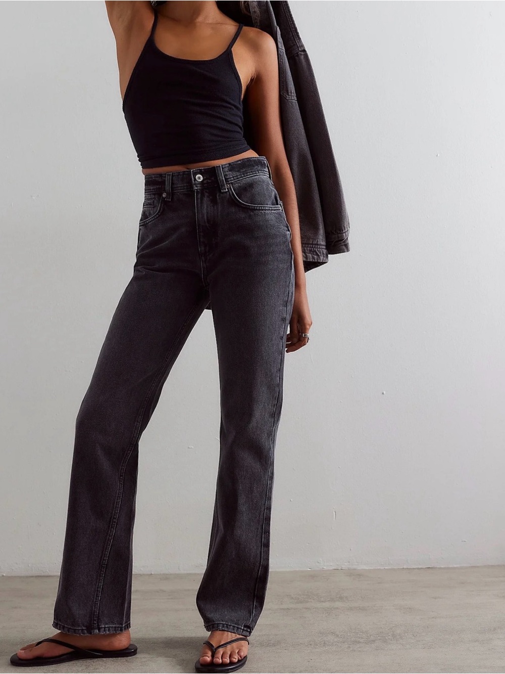 We The Free By Free People Black Xena High-Rise Slim Straight Leg Jeans Sz 27